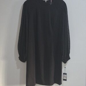 Tommy Hilfiger Long Sleeves  Black Midi Dress Sz 12 New With Tag